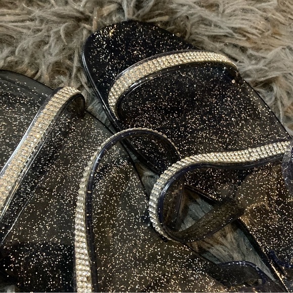 Ladies Sole Mates Black Glitter Rhinestone Sandal - Picture 2 of 4